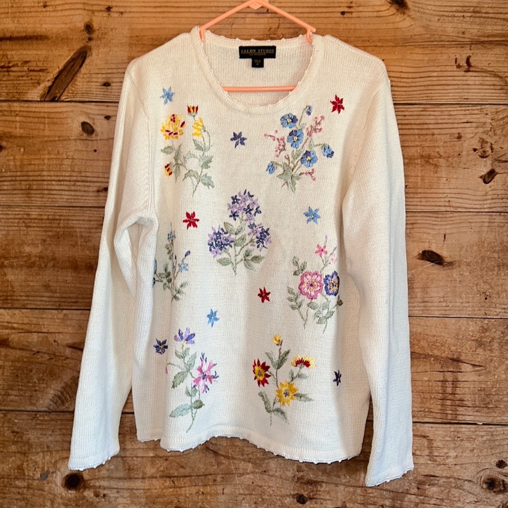 Vintage Salon Studio Haband Lavishly Embroidered Floral Sweater